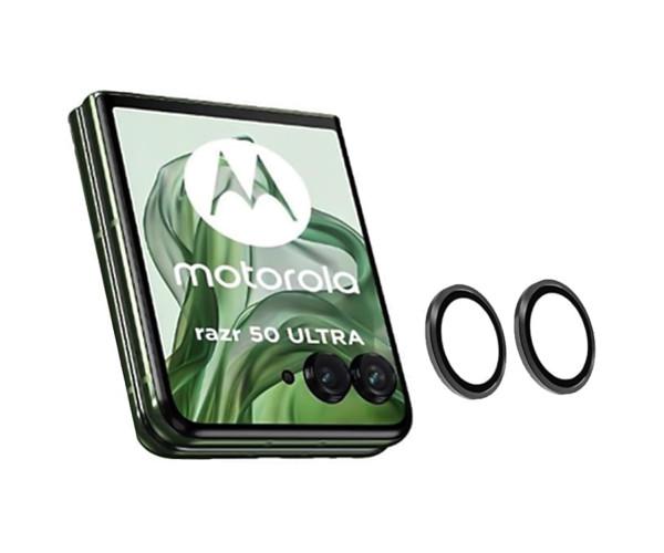 Защитное стекло с рамкой CD Pattern на заднюю камеру для Motorola Razr 50 Ultra / Razr+ 2024 Черный