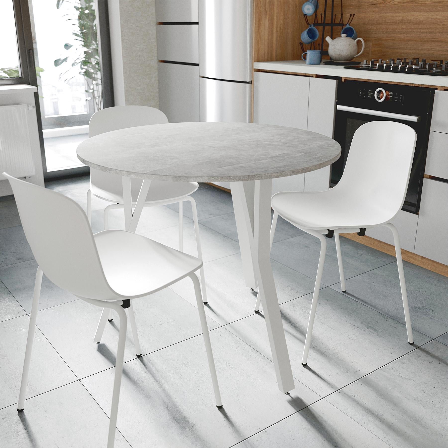 Обідній стіл круглий Ferrum-decor MARSI 3 870-3 метал/ДСП 16 мм 750x870x870 мм Білий/Бетон (FRD-107431)