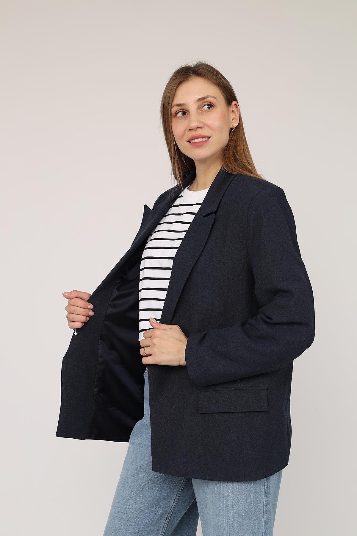 Жакет жіночий ЦБ-00271988 р. 46 Синій (SKT001050202) - фото 3 Жакет жіночий ЦБ-00271988 р. 46 Синій (SKT001050202) - фото 3