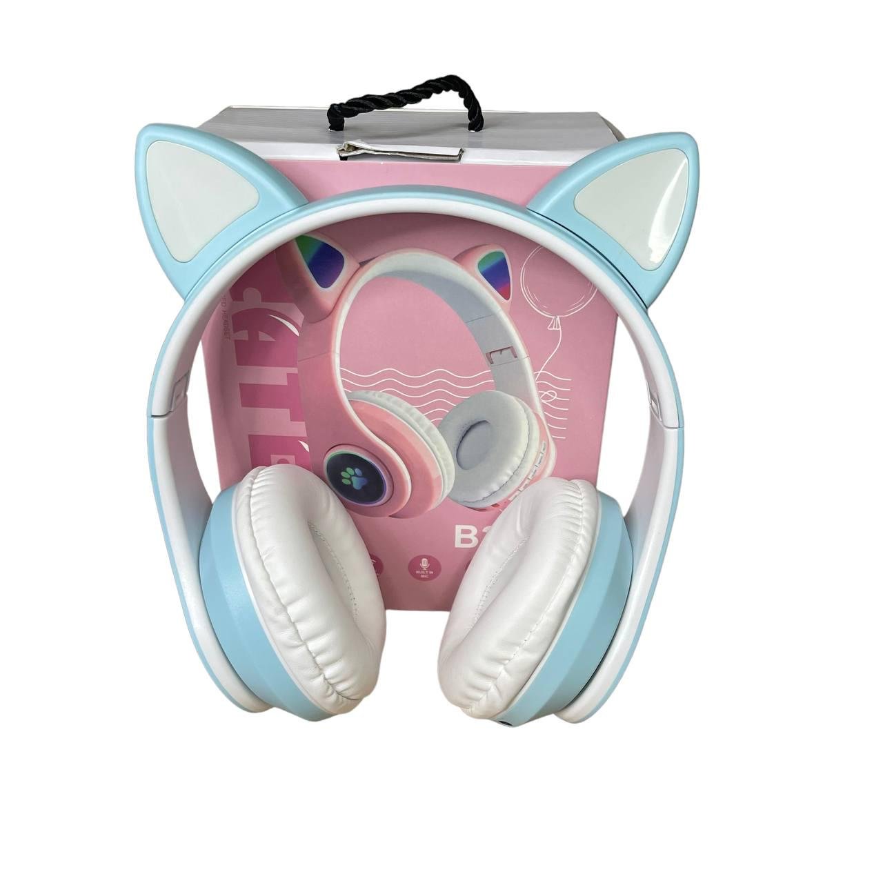 Наушники беспроводные Cat Ear В39М FM-радио MicroSD Bluetooth с ушками и подсветкой Голубой - фото 5