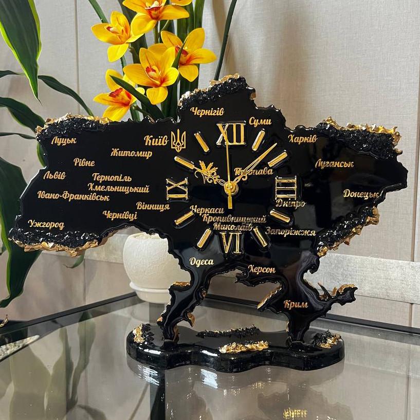 Часы настольные из эпоксидной смолы Карта Украины 40x27 см