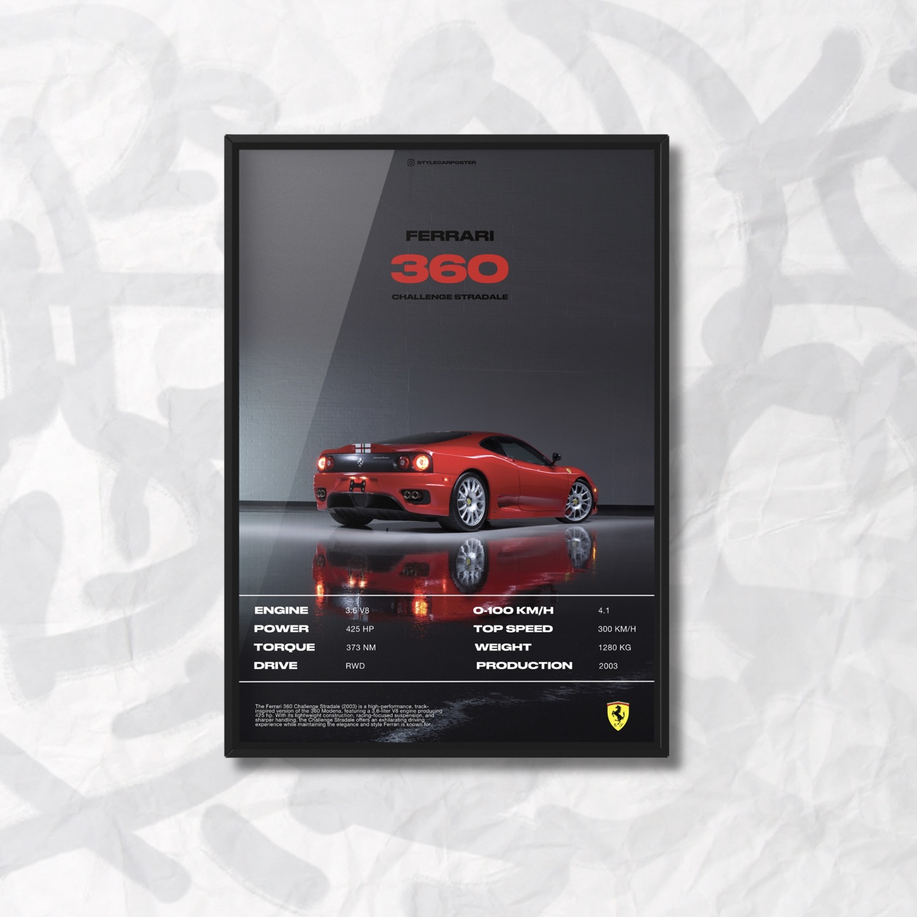 Картина с авто Ferrari 360 задняя часть дизайн Automotive Elegance А3 297х420 мм (FR0027)