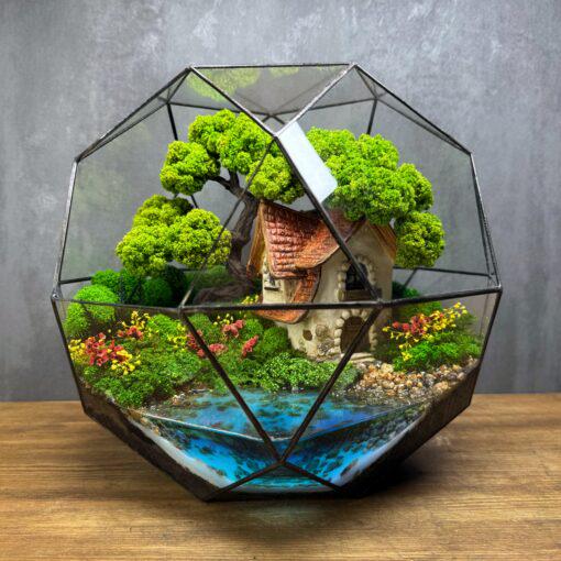 Флорариум из стабилизированного мха с авторским домом 30х30 см