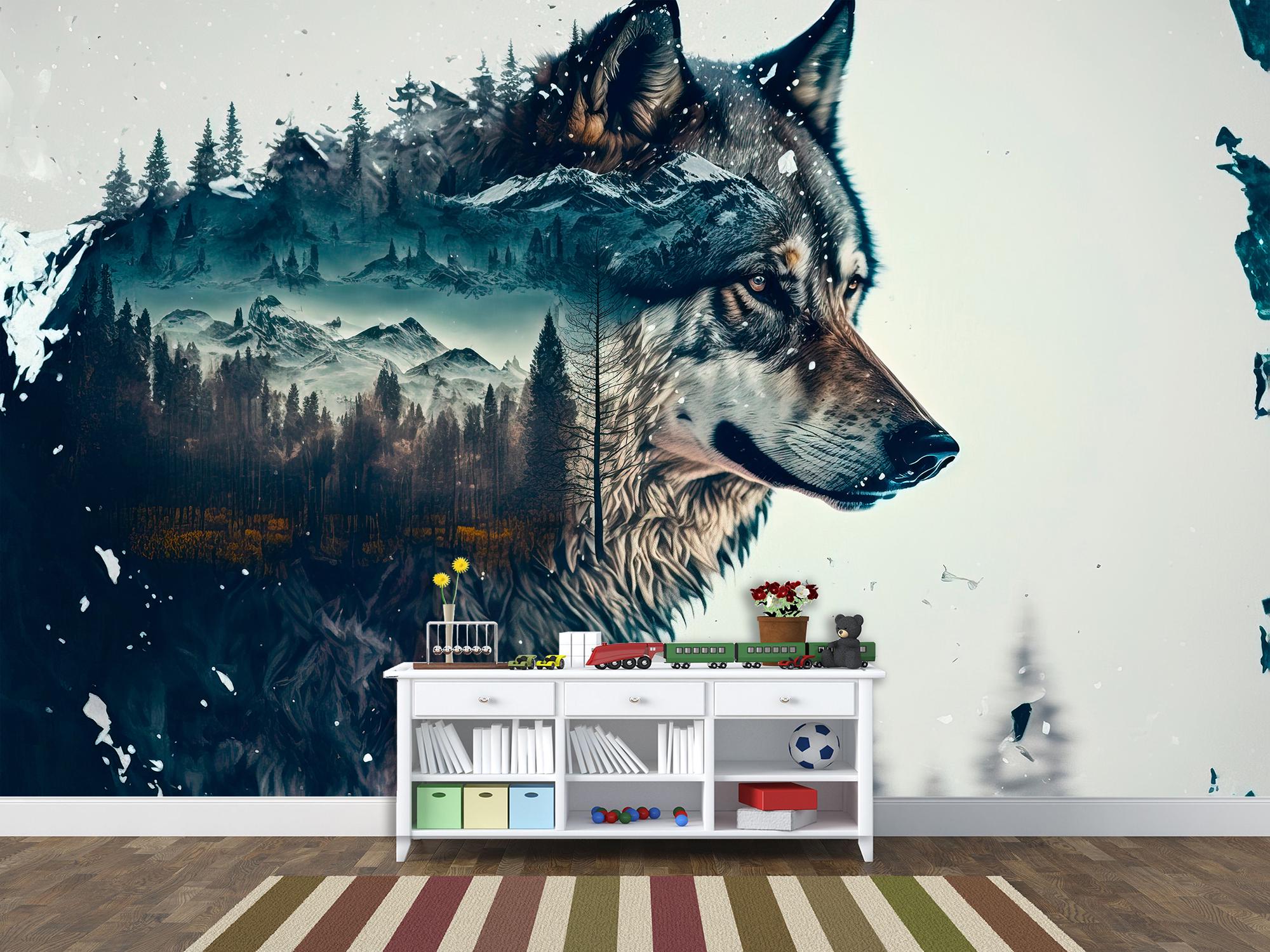 Фотообои флизелиновые Двойная экспозиция волка и леса 190х285 см (SPF-089/4)