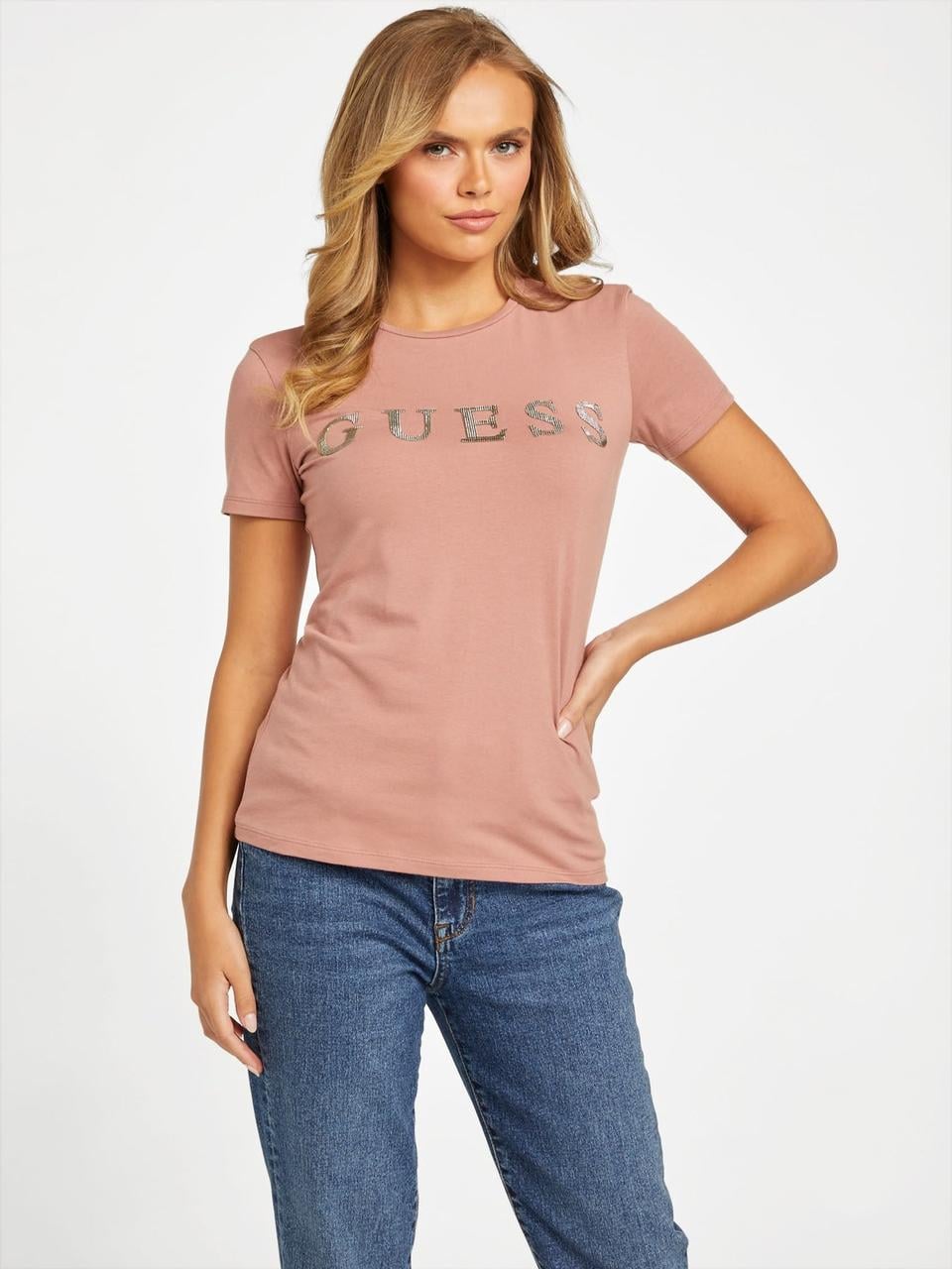 Футболка женская Guess Pepper Metallic Logo S Коричневый (7626741011377)