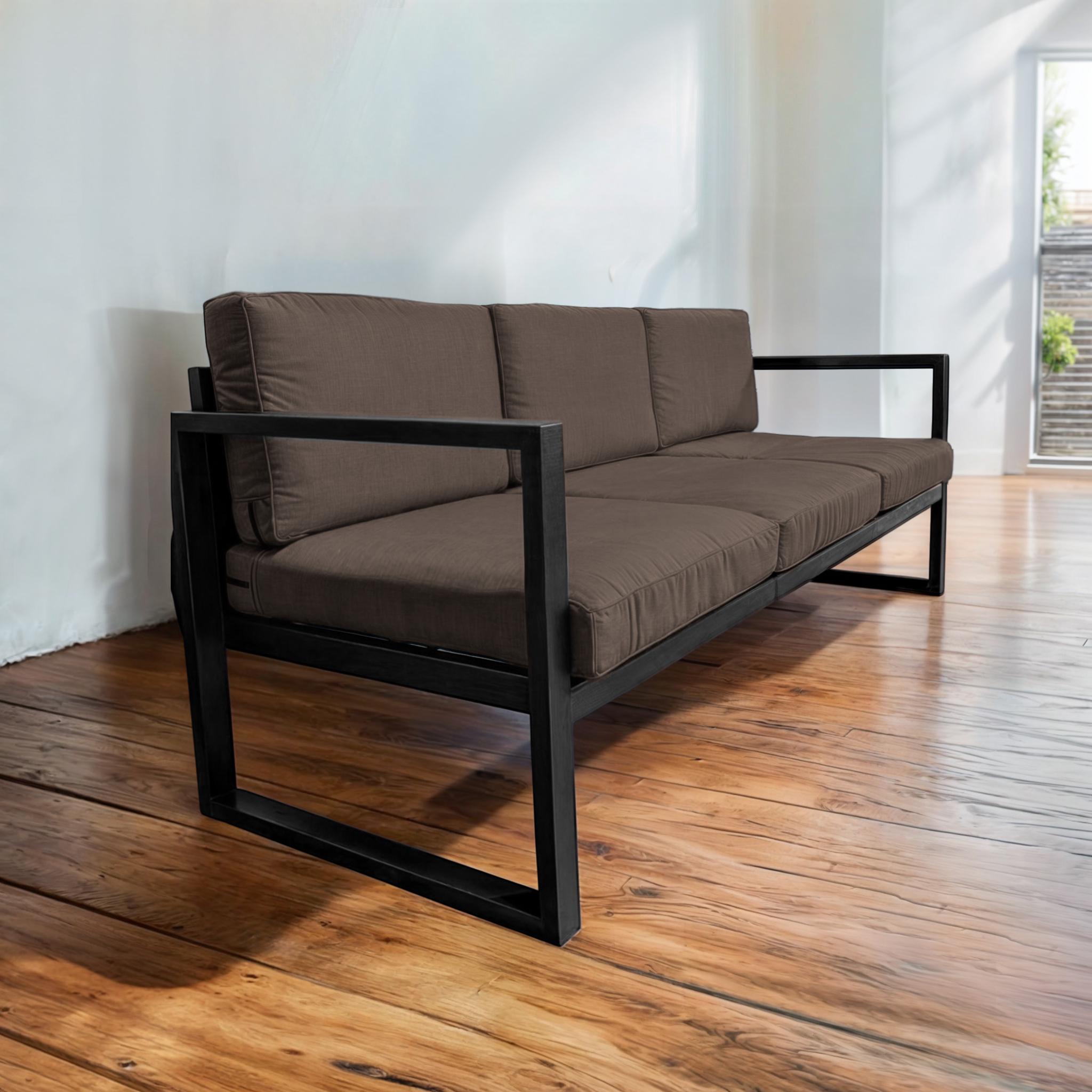 Диван металлический Tobi Sho Лофт Стейт DV1 с подлокотниками и мягкими подушками 750х2100х700 мм рогожка 08/Коричневый - фото 2 Диван металлический Tobi Sho Лофт Стейт DV1 с подлокотниками и мягкими подушками 750х2100х700 мм рогожка 08/Коричневый - фото 2