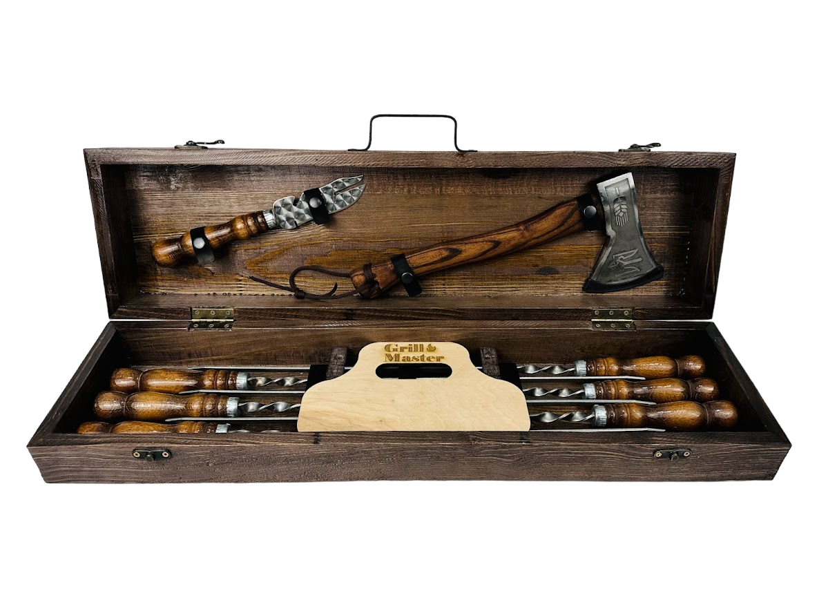Набор шампуров подарочный Кизляр мини в деревянном кейсе на 9 предметов (106-10-KS-7705)