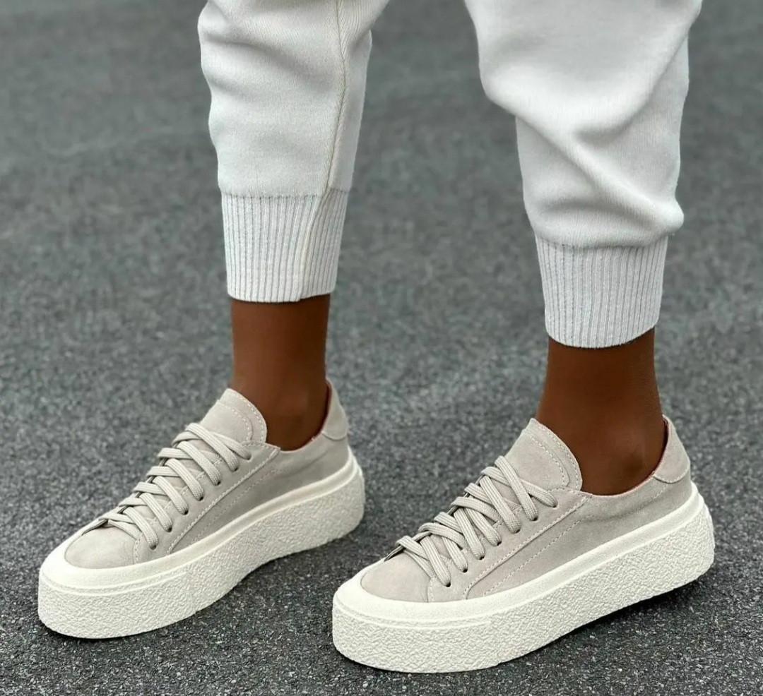 Кеды женские на платформе замшевые на шнуровке р. 36 23,5 см Бежевый (55655) - фото 2 Кеды женские на платформе замшевые на шнуровке р. 36 23,5 см Бежевый (55655) - фото 2