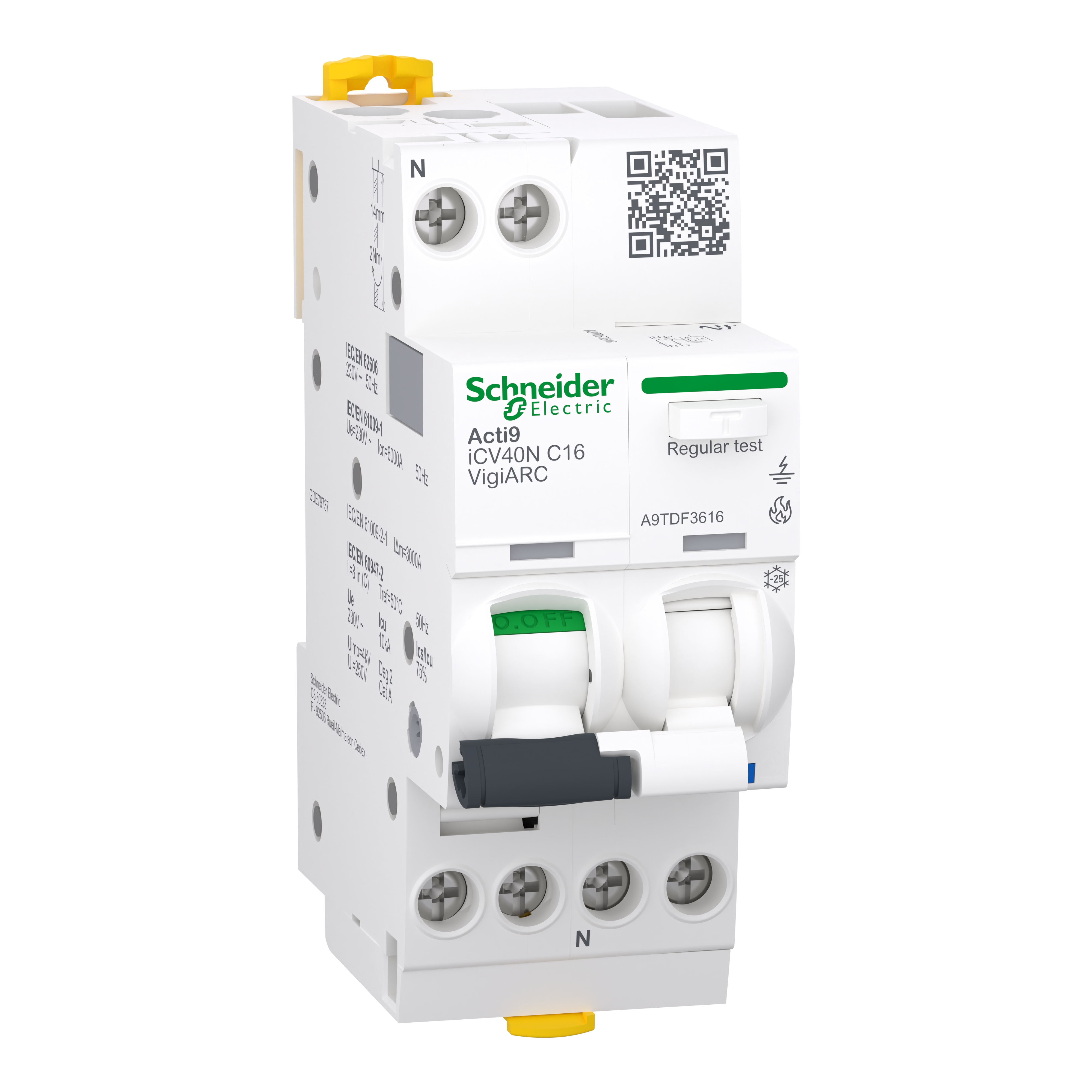 Дифференциальный выключатель Schneider Electric iCV40N 1P+N 16A 30мА 10кА C тип A-SI с УЗДП (A9TDF3616)