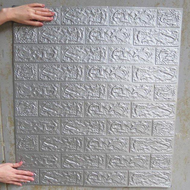 Декоративна 3D панель Sticker Wall під цеглу 700х770х3 мм Сріблястий - фото 10