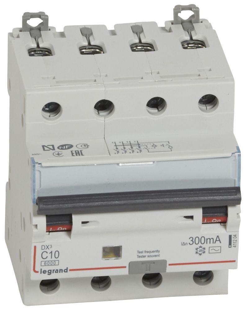 Дифавтомат Legrand 10А 300mA 6кА 4 полюса тип C тип АС 411204 DX3 (41914)