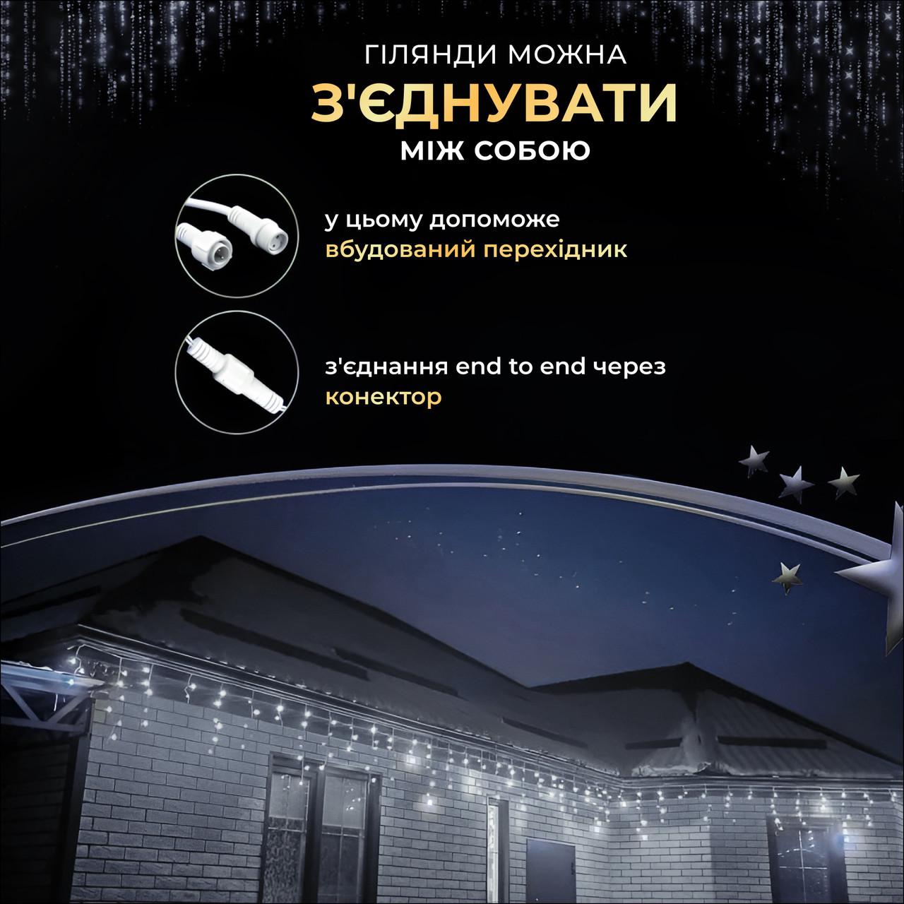 Гирлянда уличная бахрома 12 м 200 led светодиодов наружная белый провод Белый (12MWW) - фото 7