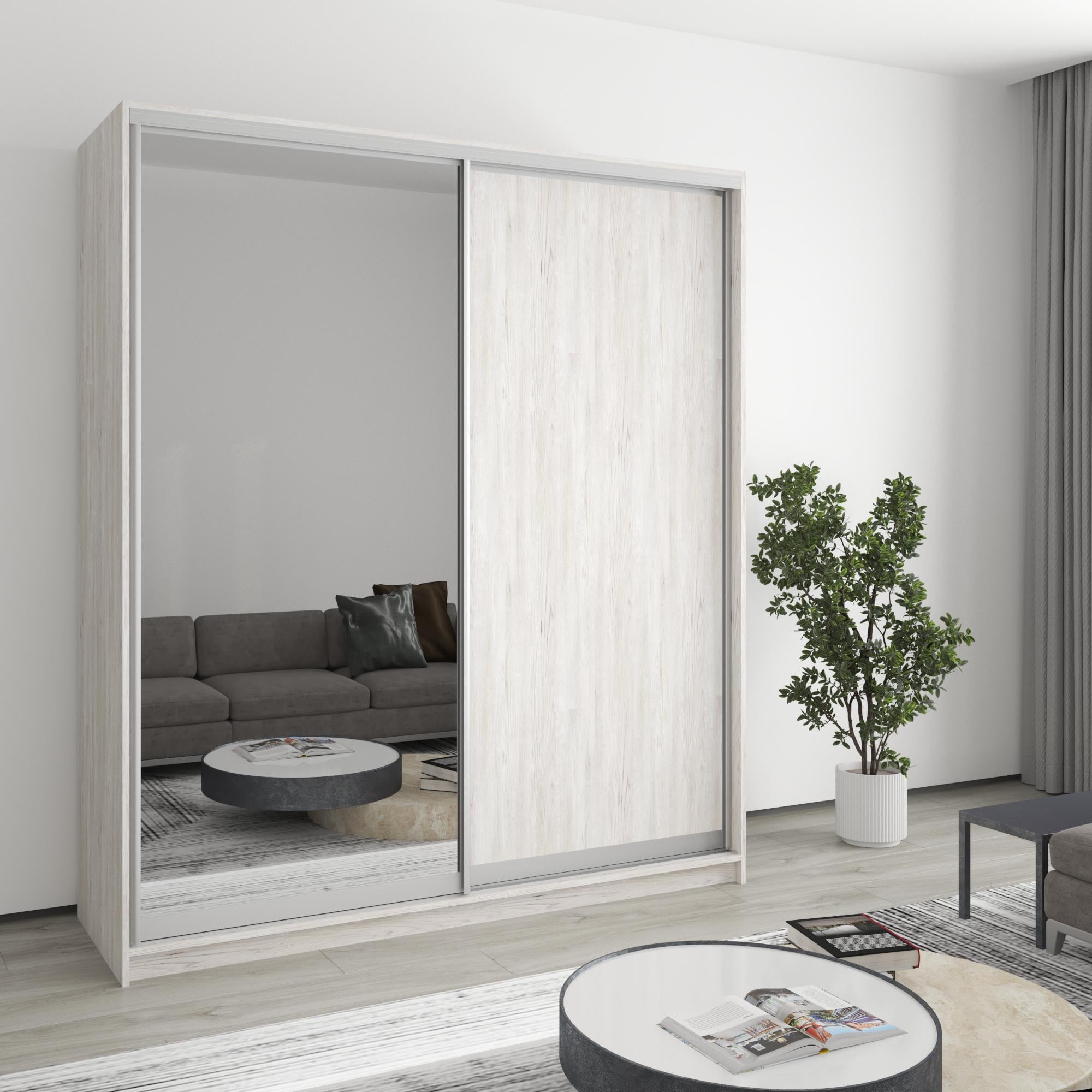 Шкаф-купе двухдверный MebelStar Уни AL ДСП/зеркало 180x60x210 см Аляска серый (MBS-2637)