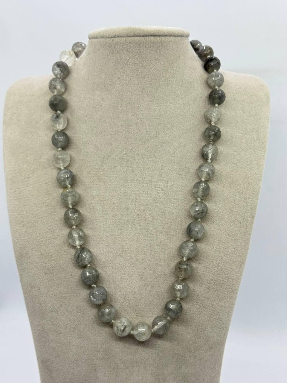 Бусы из рутилового кварца стрелы Амура 10 мм 44 см Серый (12890)