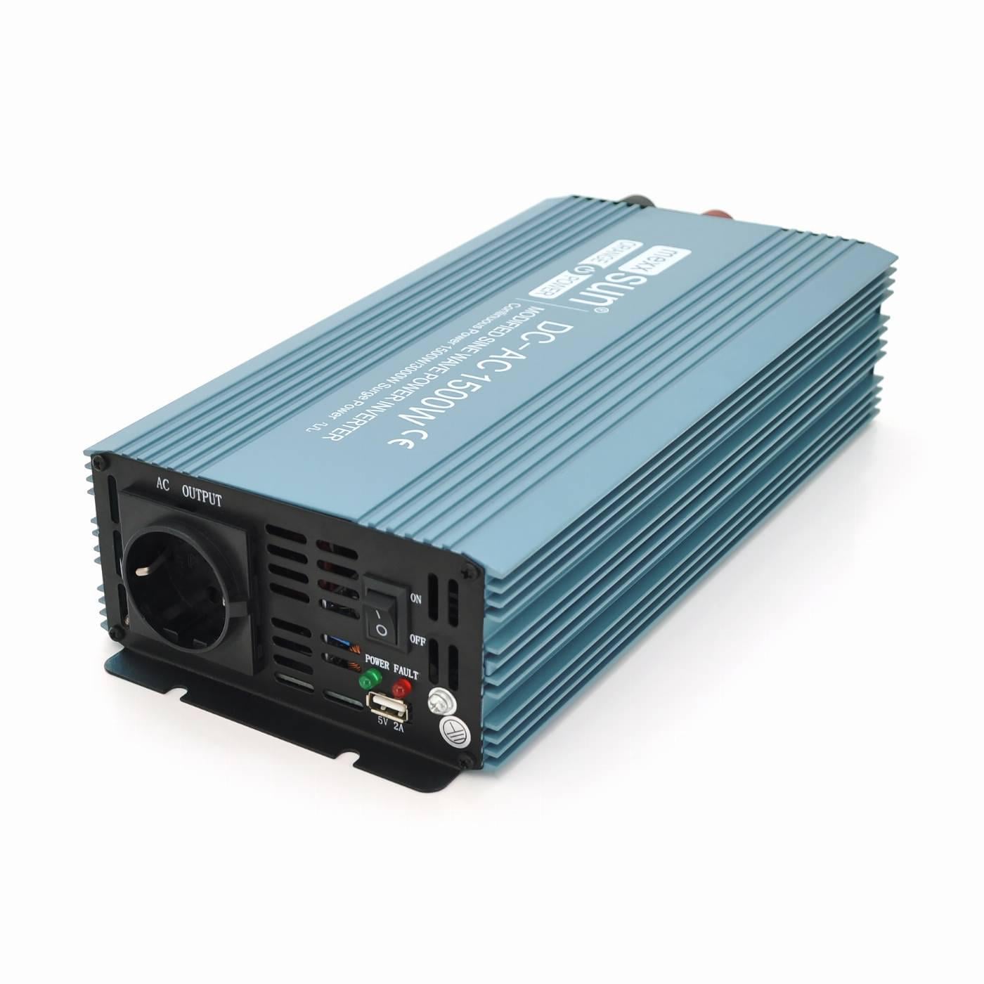 Інвертор напруги Mexxsun MXS-1500 24V/220V 1500W з модифікованою синусоїдою 2 Shuko клемні дроти Q4 (30683)