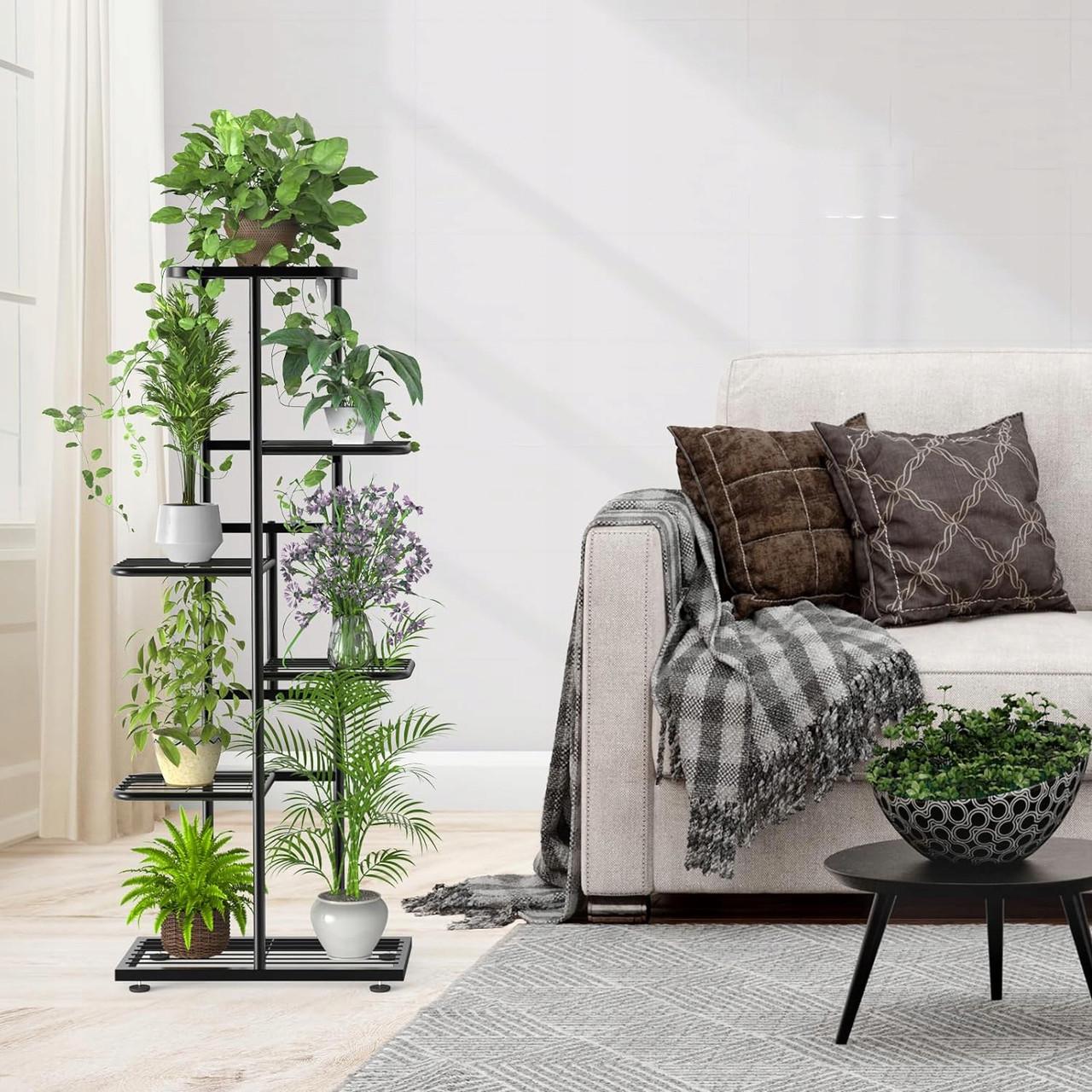 Стеллаж для горшков с растениями POKKA металлический на 6 уровней 108x43x22 см Черный (2605799096) - фото 6