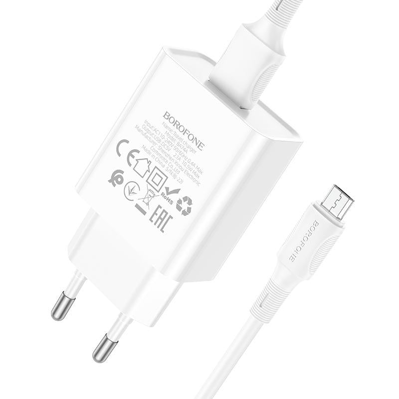 Зарядний пристрій Borofone Micro USB Cable Aspirer 1 USB 2,1 A White (562197) - фото 5