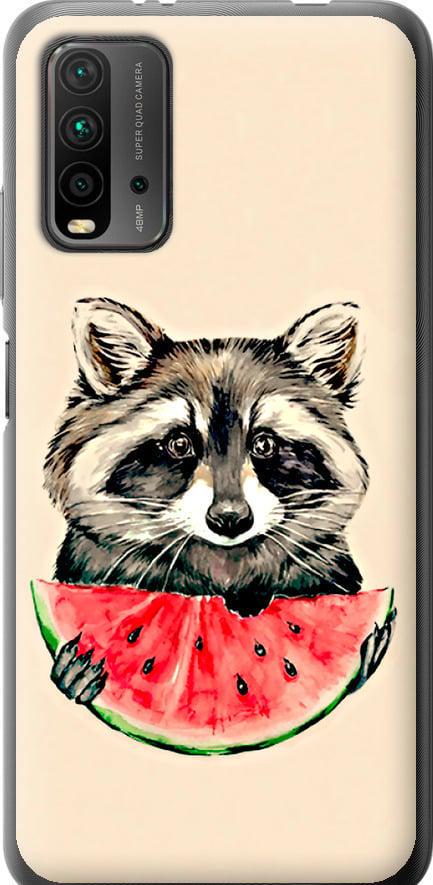 Чехол на Xiaomi Redmi 9T Енотик с арбузом (4605u-2257-42517)