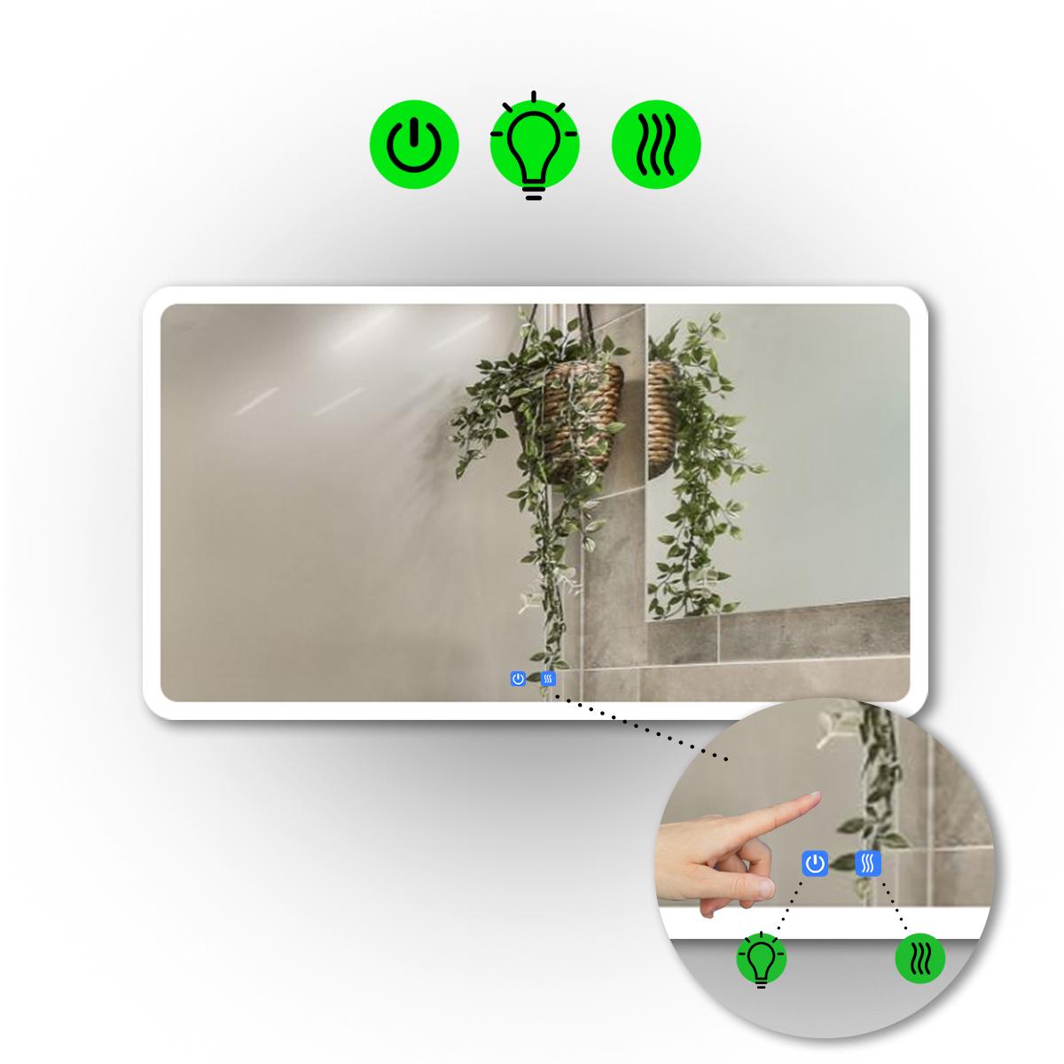 Зеркало с LED подсветкой Ahana с двумя сенсорными включателями и подогревом 70x60 см (Ahana/700x600/21/2/1)