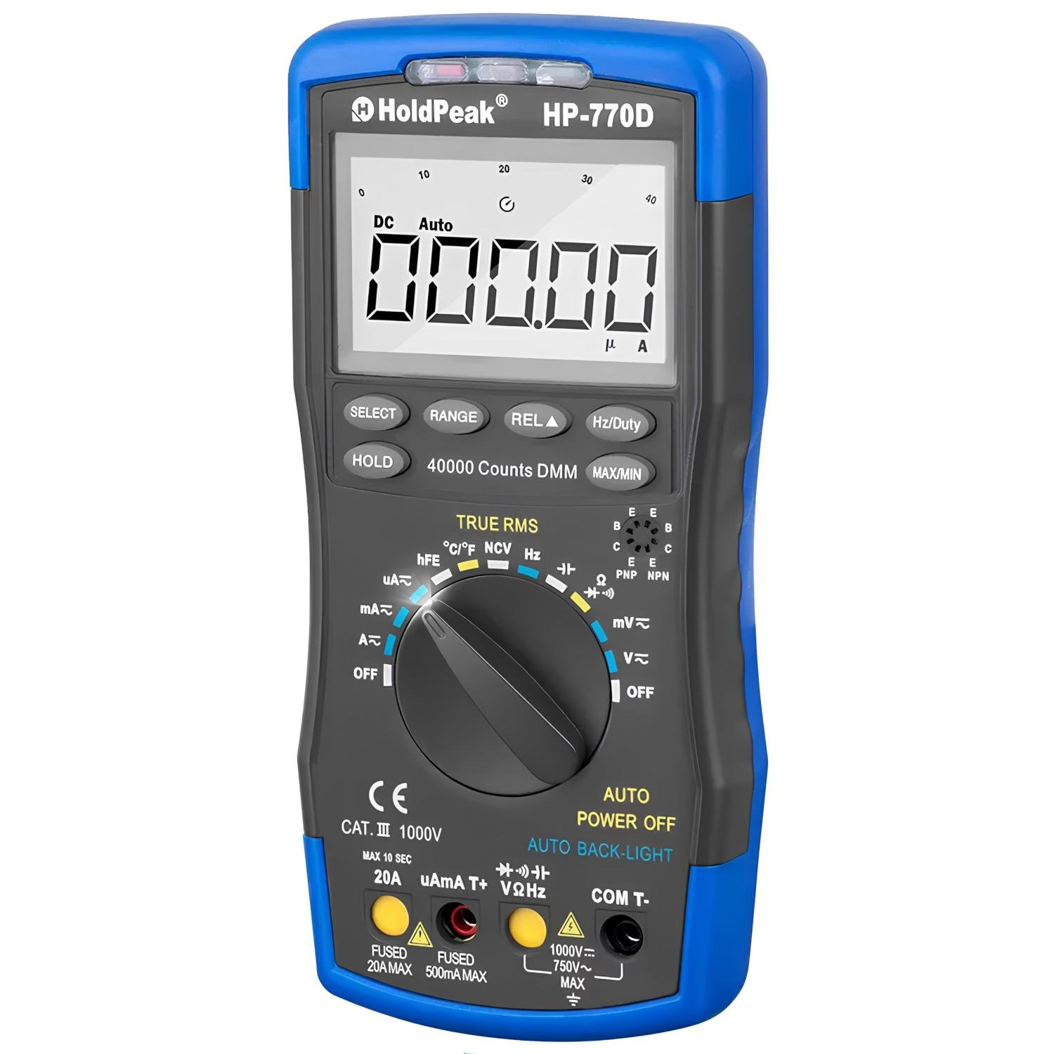 Мультиметр цифровий HoldPeak HP-770D TrueRMS 40000 відліків 1000 В 20А AC/DC 40МОм 100 мФ 1000°C 10МГц NCV - фото 4 Мультиметр цифровий HoldPeak HP-770D TrueRMS 40000 відліків 1000 В 20А AC/DC 40МОм 100 мФ 1000°C 10МГц NCV - фото 4