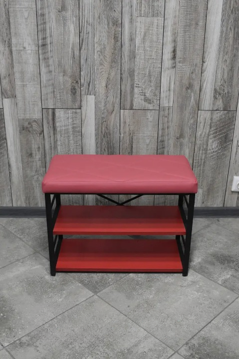 Банкетка для взуття металева з м'яким сидінням 32х47х60 см Червоний (28375294)
