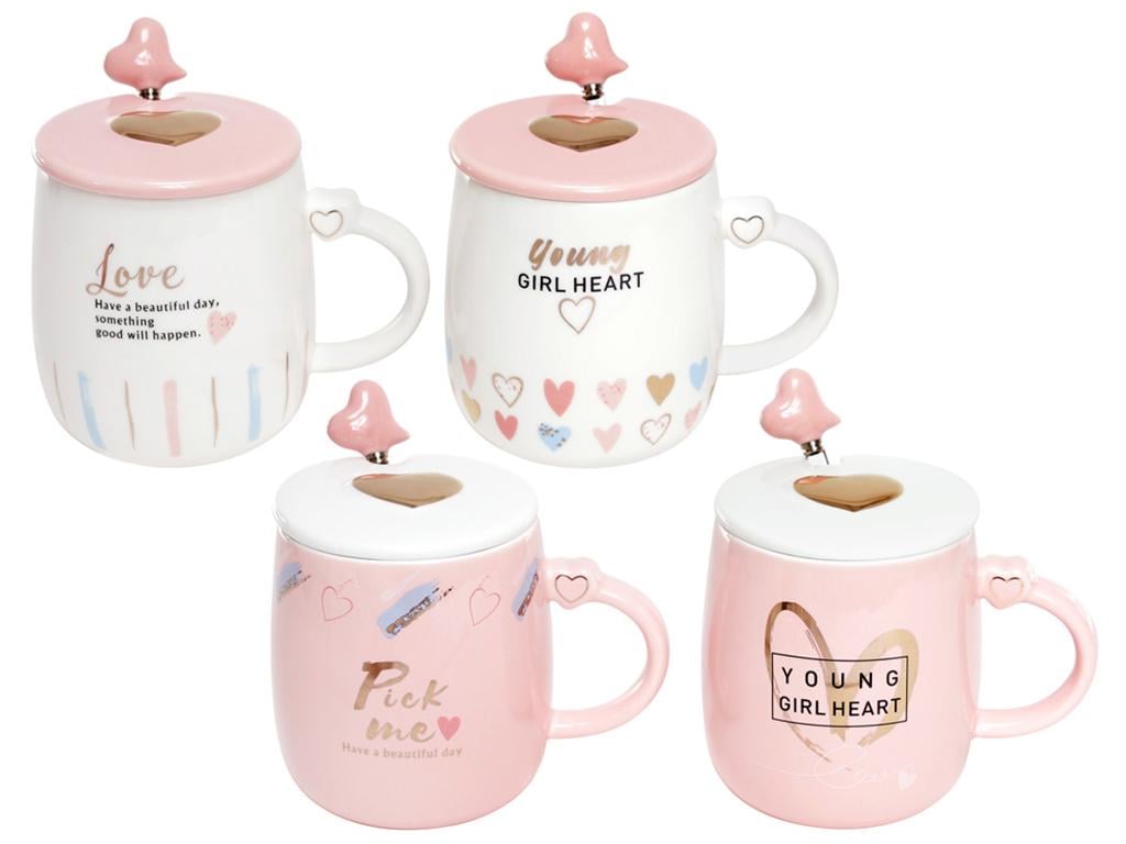Чашка Love з кришкою та ложкою 420 мл 4 дизайни набір 4 шт. (BDI-927-218)