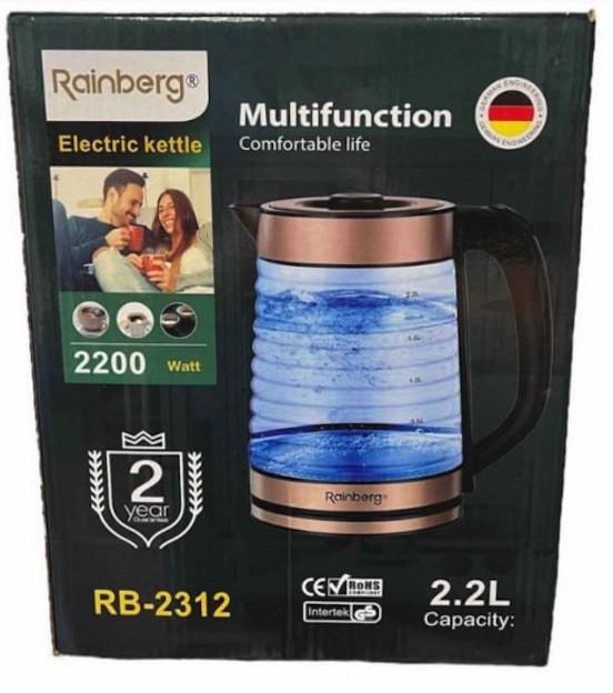 Електрочайник Rainberg RB-2312 скляний дисковий 2200 Вт 2,2 л Коричневий/Чорний (2676743341) - фото 2 Електрочайник Rainberg RB-2312 скляний дисковий 2200 Вт 2,2 л Коричневий/Чорний (2676743341) - фото 2
