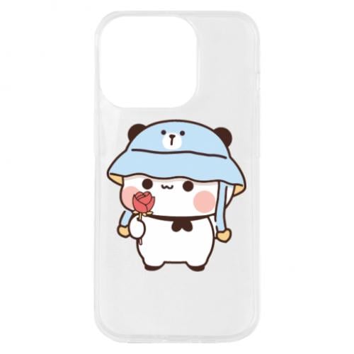Чехол для iPhone 14 Pro Мишка с цветочком