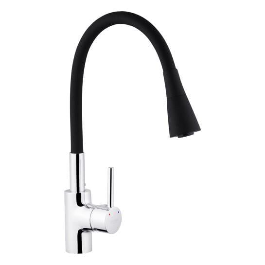 Смеситель для кухни Kroner KRP Küche C031BLK латунь гибкий Хром/Черный (SVR-CV024338)