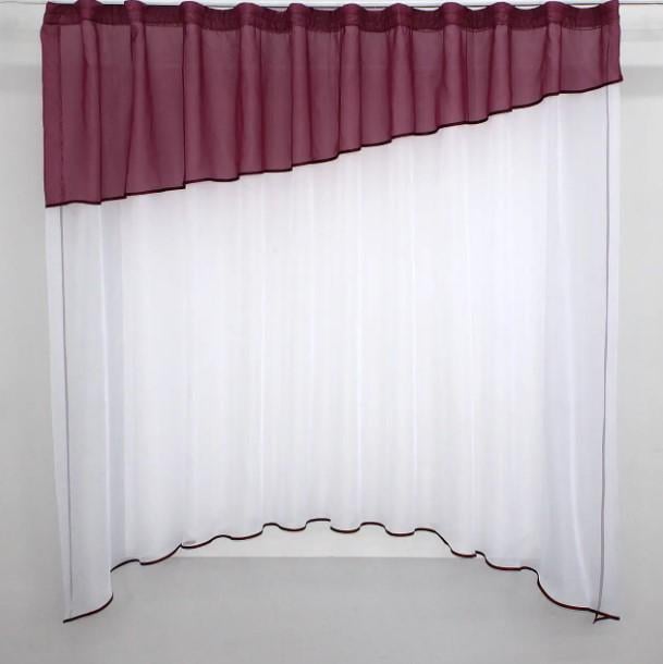Занавеска на кухню шифон 270х170 см Бордовый/Белый (098к)