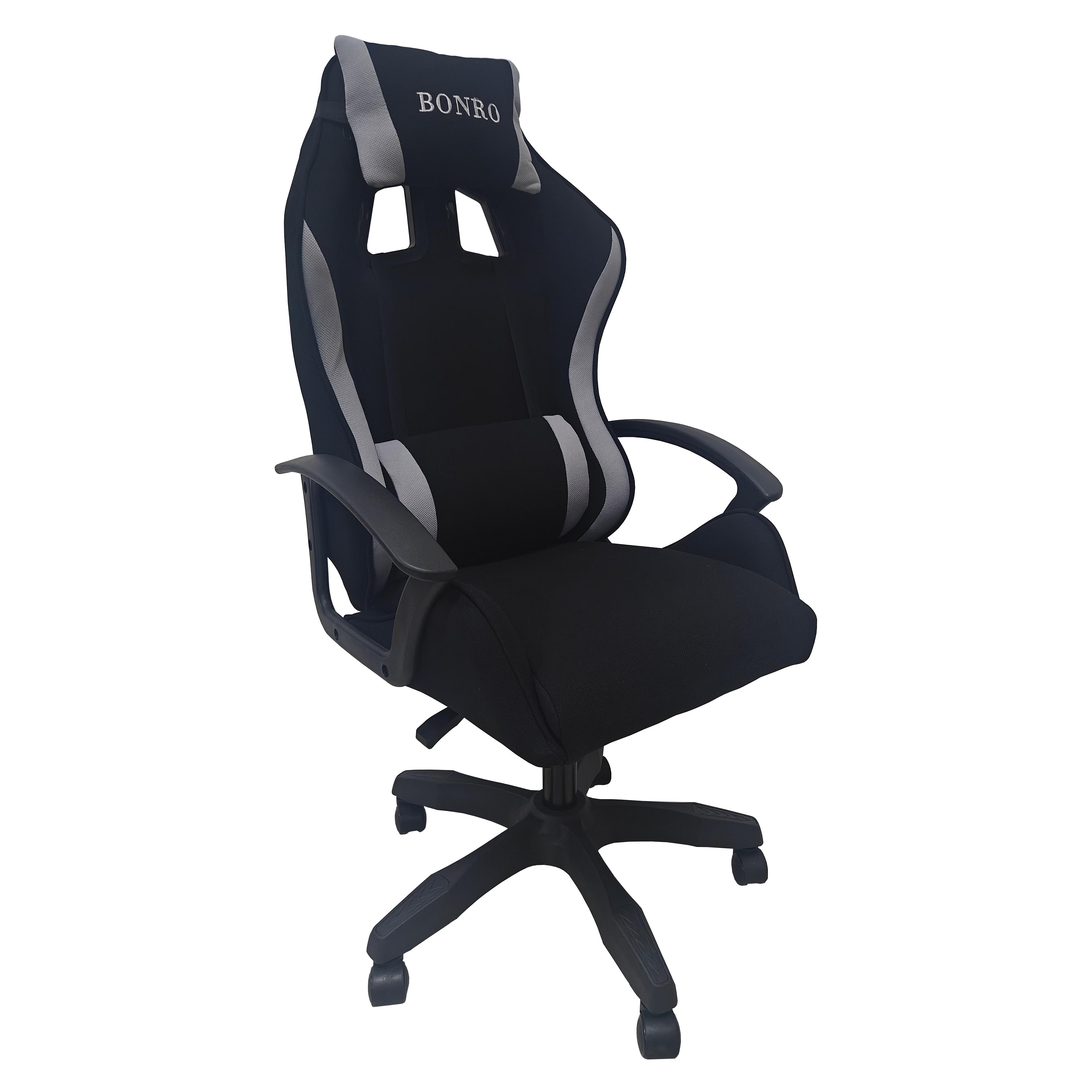 Кресло геймерское из ткани Bonro B-944 и 2 подушки Черно-серый (42401103)