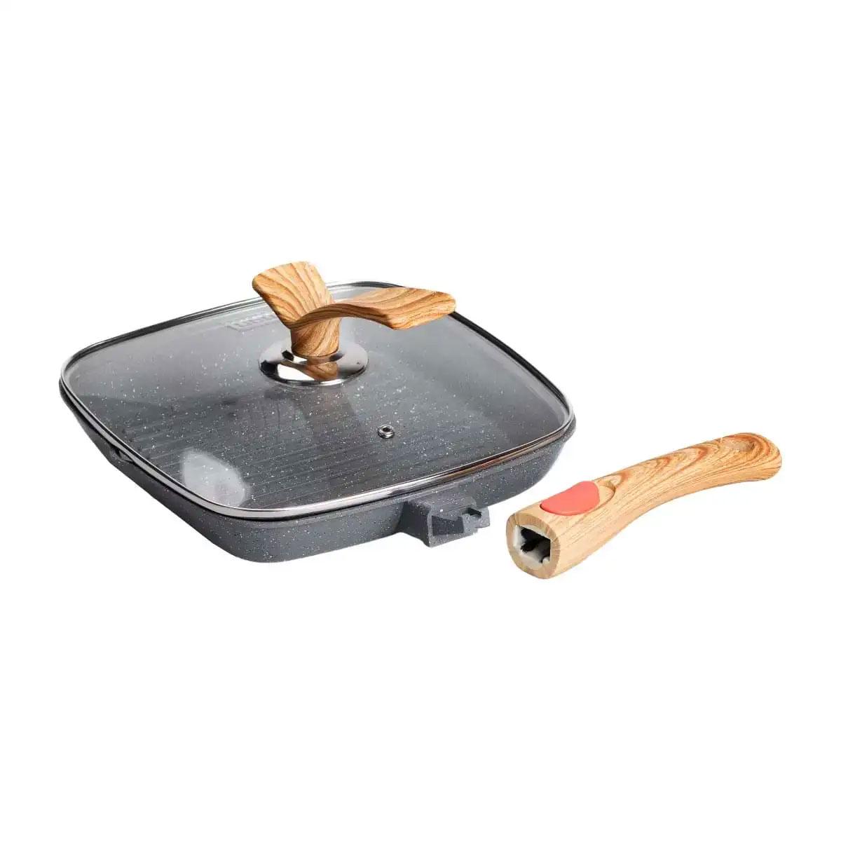 Сковорода-гриль алюмінієва MGC зі скляною кришкою Квадрат 24 см Сірий - фото 5