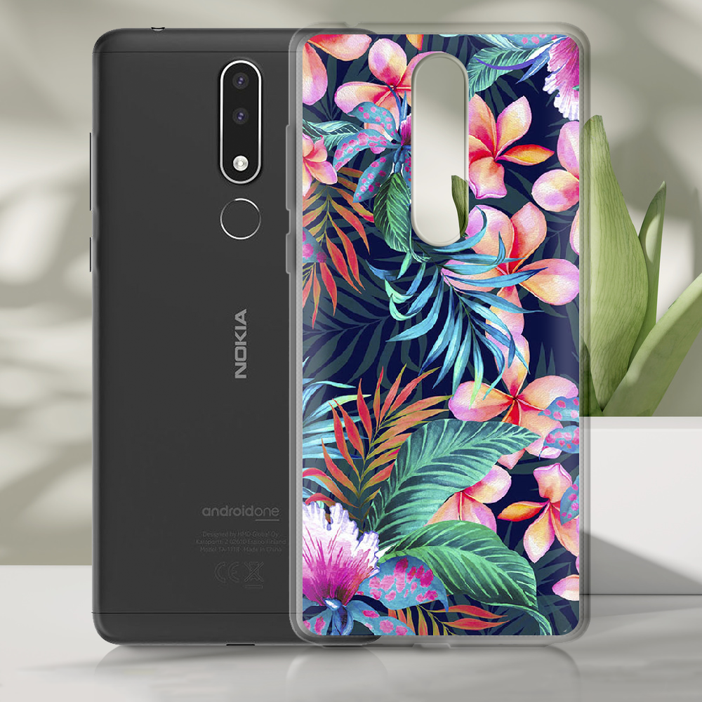 Чохол BoxFace Nokia 3.1 Plus flowers in the tropics Чорний силікон зі склом (36116-up1971-37737)