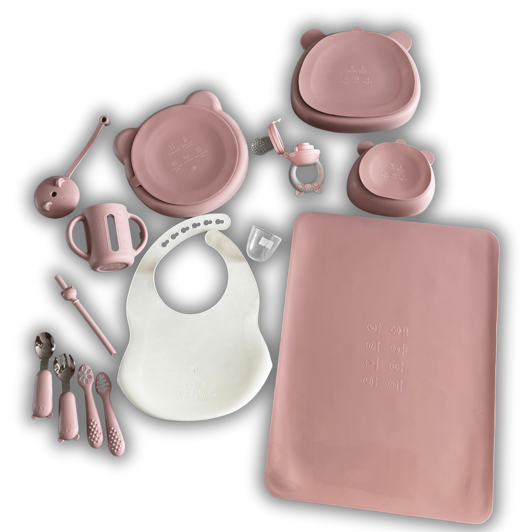 Набор силиконовой посуды "Мишка-плюс" для прикорма Пудровый (100-11) - фото 2
