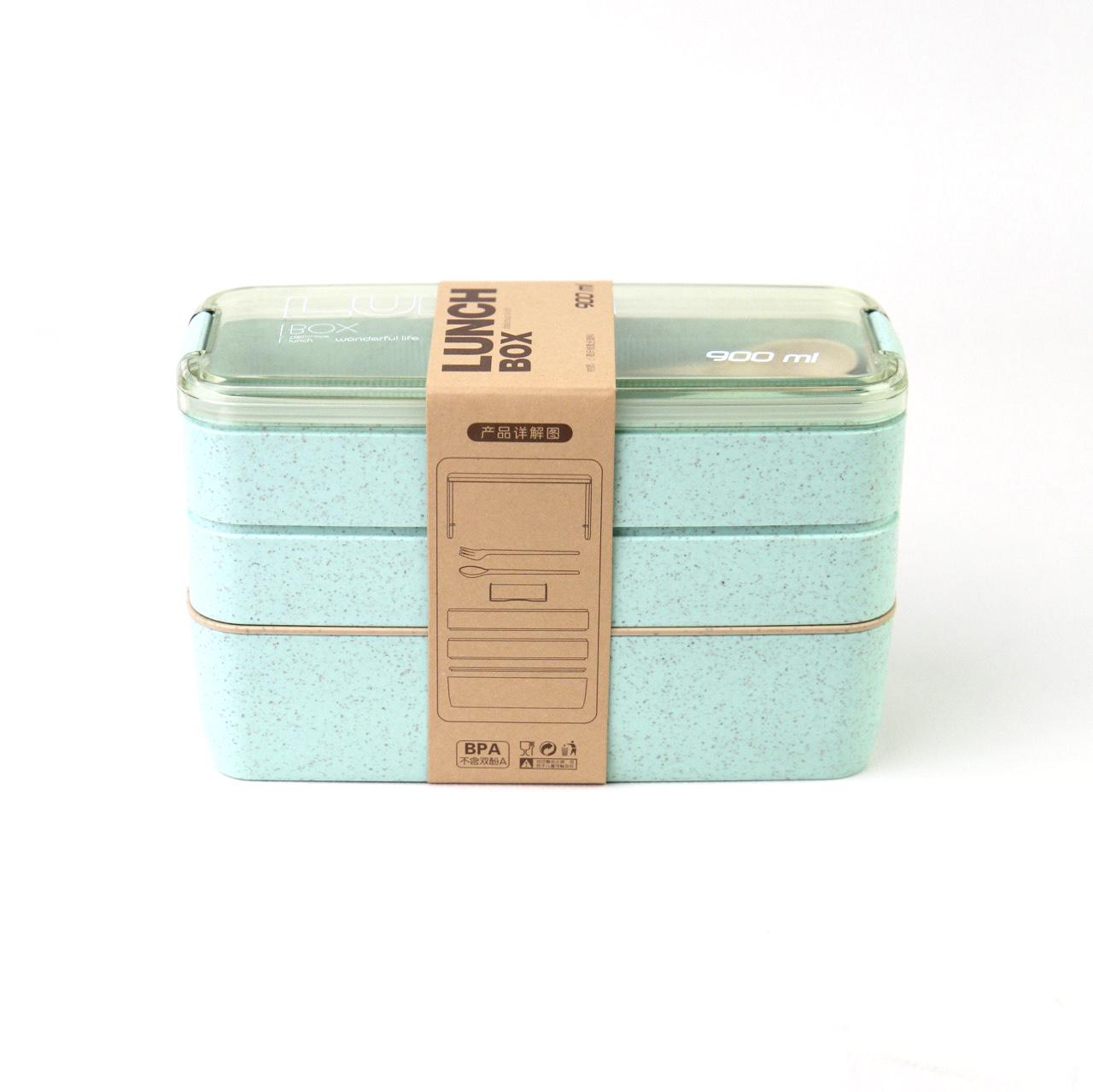 Ланч-бокс тройной с вилкой и ложкой Зеленый 900 мл (00000010050) - фото 3