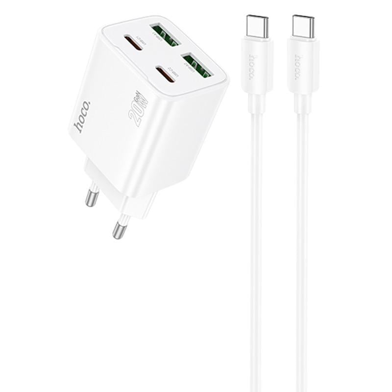 Зарядний пристрій мережевий Hoco N55 Fundador PD20W four-port 2USB-A/2C Type-C to Type-C White (00000074141_2)