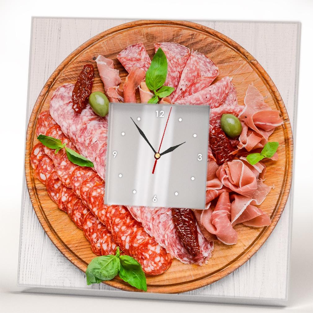 Часы для кухни Разные мясные изделия, колбаса, хамон 260x260 мм (C04513)