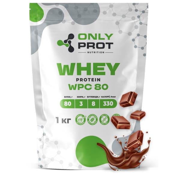 Протеин сывороточный концентрат Onlyprot Whey Protein WPC 80% для набора мышечной массы 1 кг Шоколад (21-145-wpc-80-sh-1kg)
