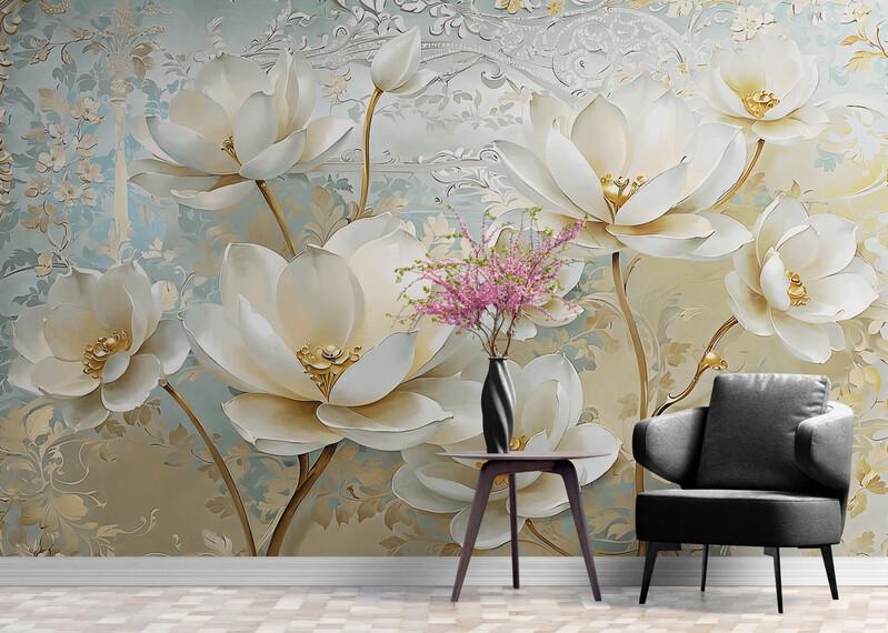 Фотообои Бесшовные цветы с эффектом объемного рисунка (S2085)