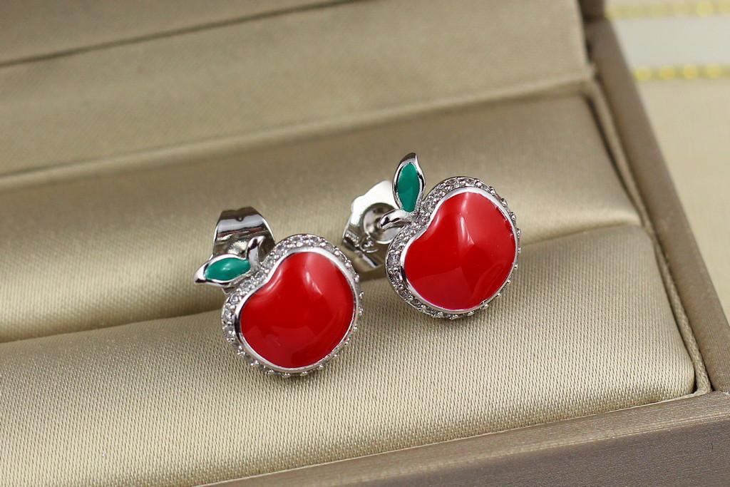 Серьги гвоздики Xuping Jewelry Красные яблочки 1,3 см Серебристый