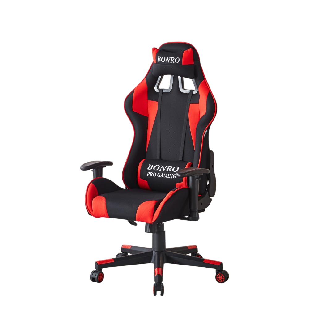 Кресло геймерское Bonro B-142 эргономичное с тканевой обивкой и механизмом качания до 120 кг Красный (147-76-42401116)
