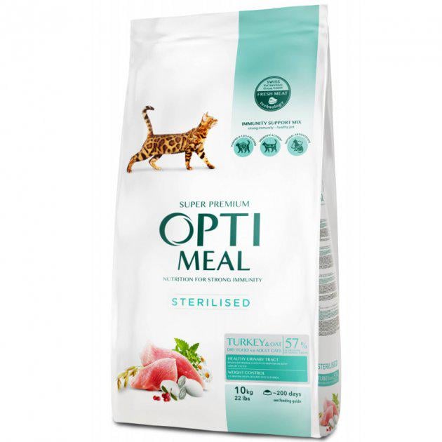 Cухой корм OptiMeal для стерилизованных котов Индейка и овес 10 кг Cухой корм OptiMeal для стерилизованных котов Индейка и овес 10 кг