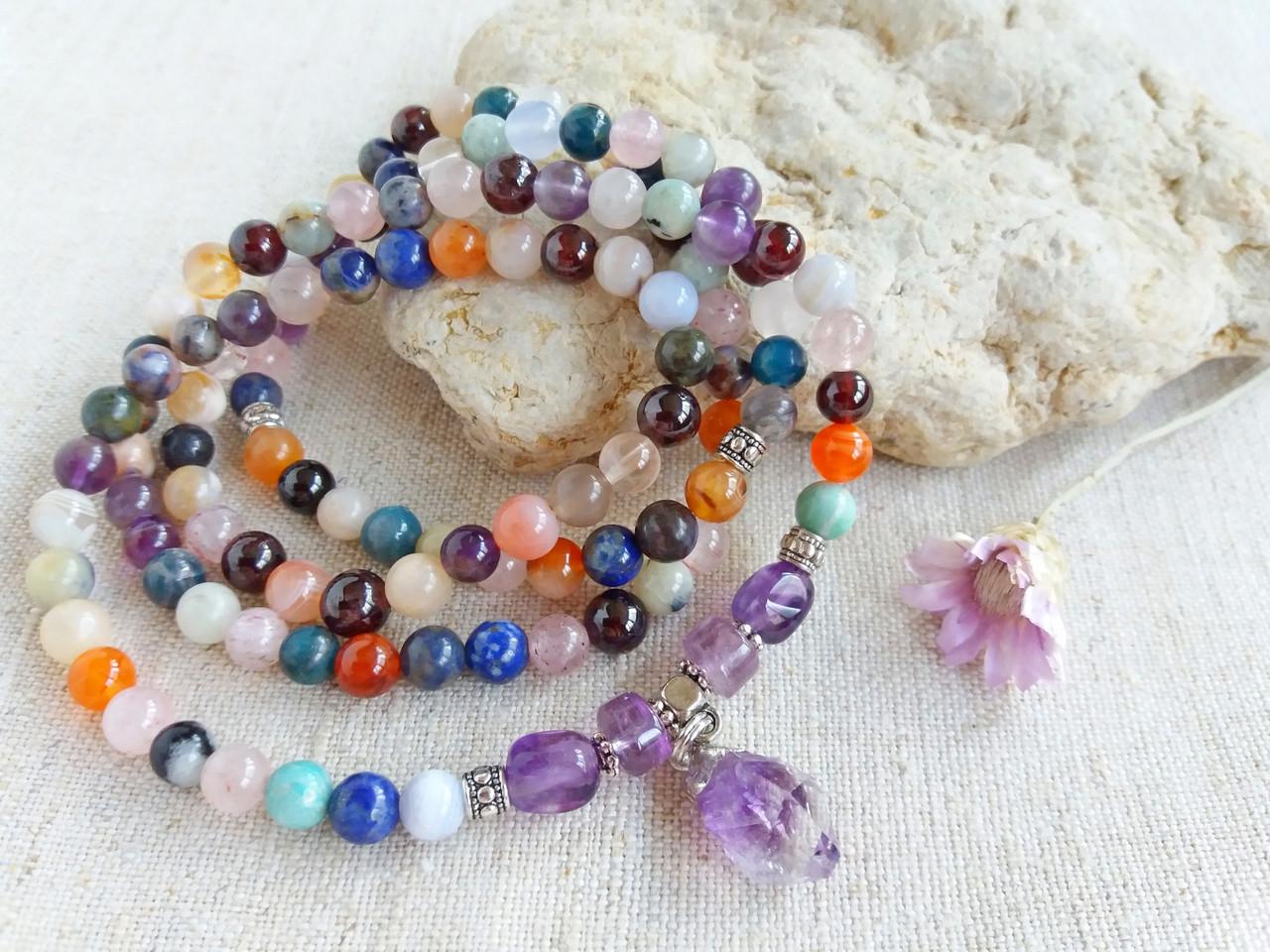 Браслет из натуральных камней с подвеской Аметист d 6 мм (1888380310)