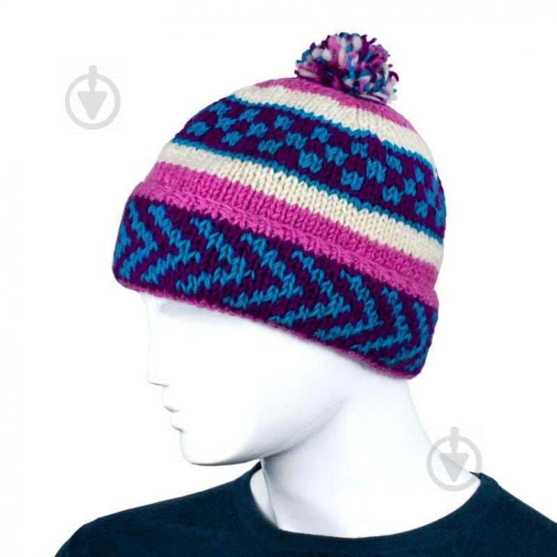 Шапка теплая Kathmandu Удана Ручная работа 100% шерсть яка M 57-58 Фиолетовый, Голубой, белый, Розовый (25711)