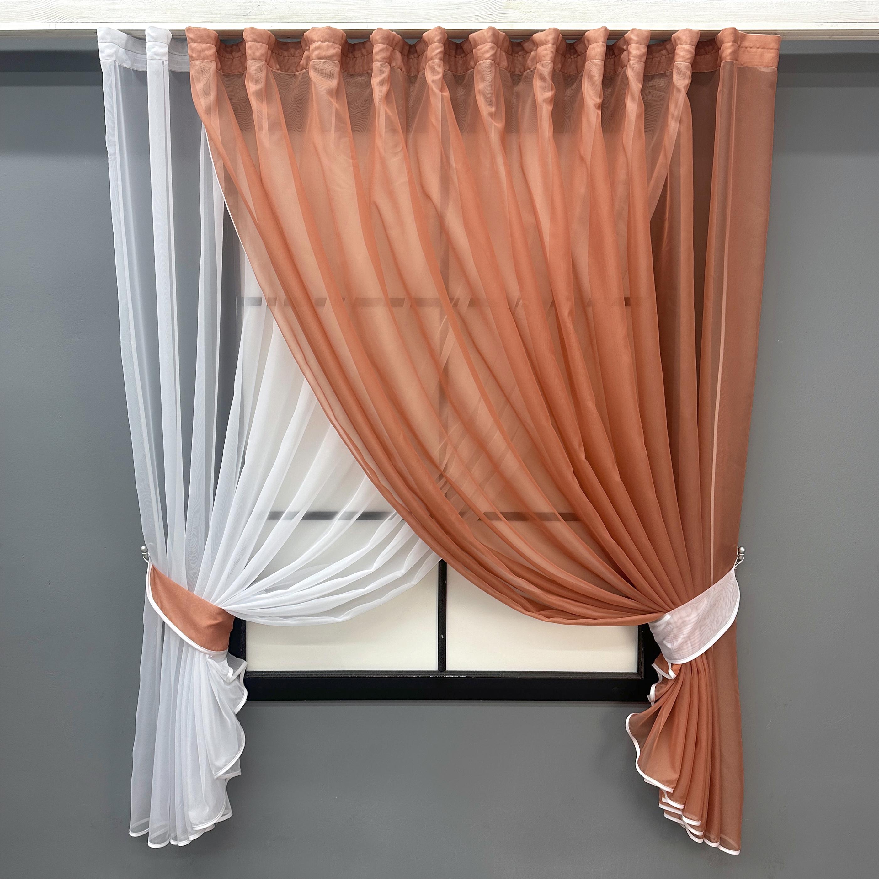 Шторки кухонні VR-Textil № 060к Дует з підв'язками 330х170 см Пудровий/Білий (52-1189)