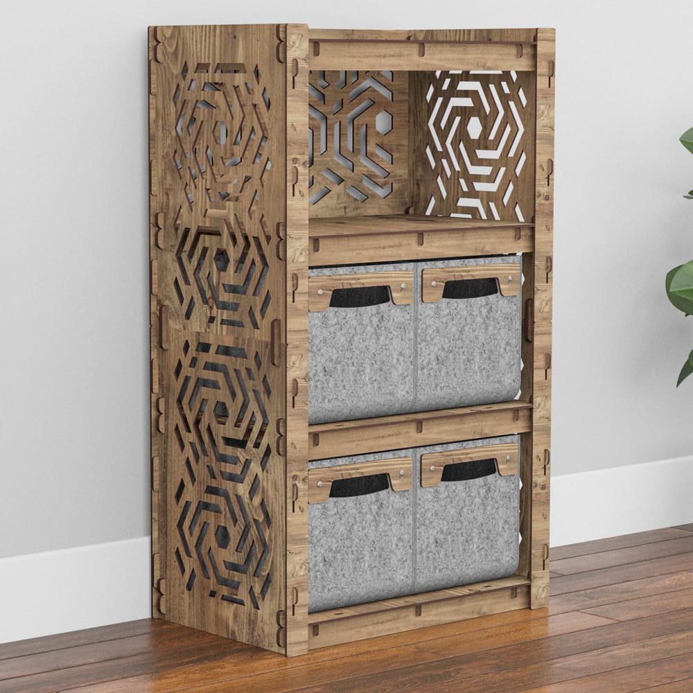 Комод для белья из дерева Hexagonica Chevron на 4 ящика серые корзины 900х528х345 мм (111353)