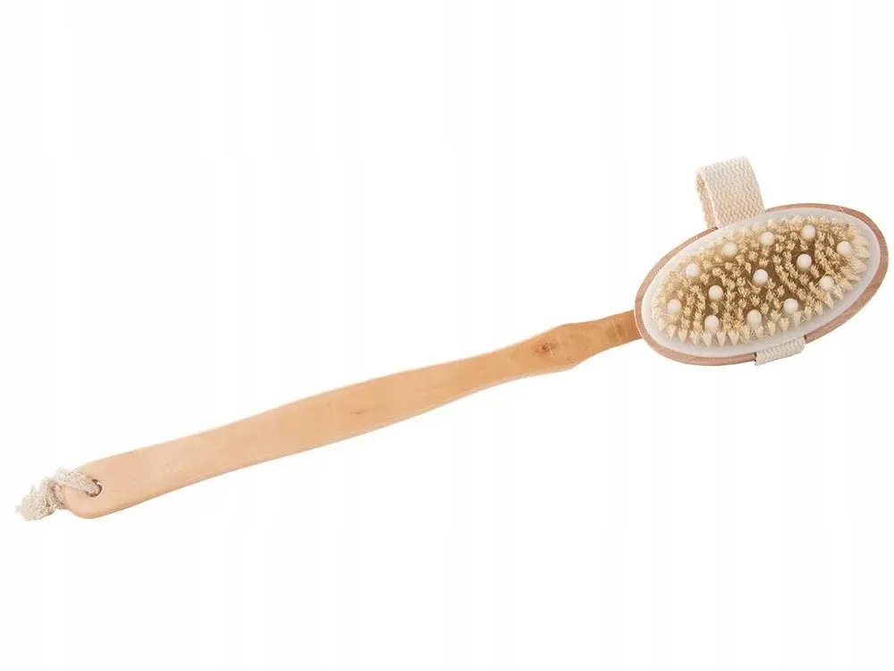 Щетка для сухого и влажного массажа Koanni с натуральной щетиной и съемной ручкой (152)