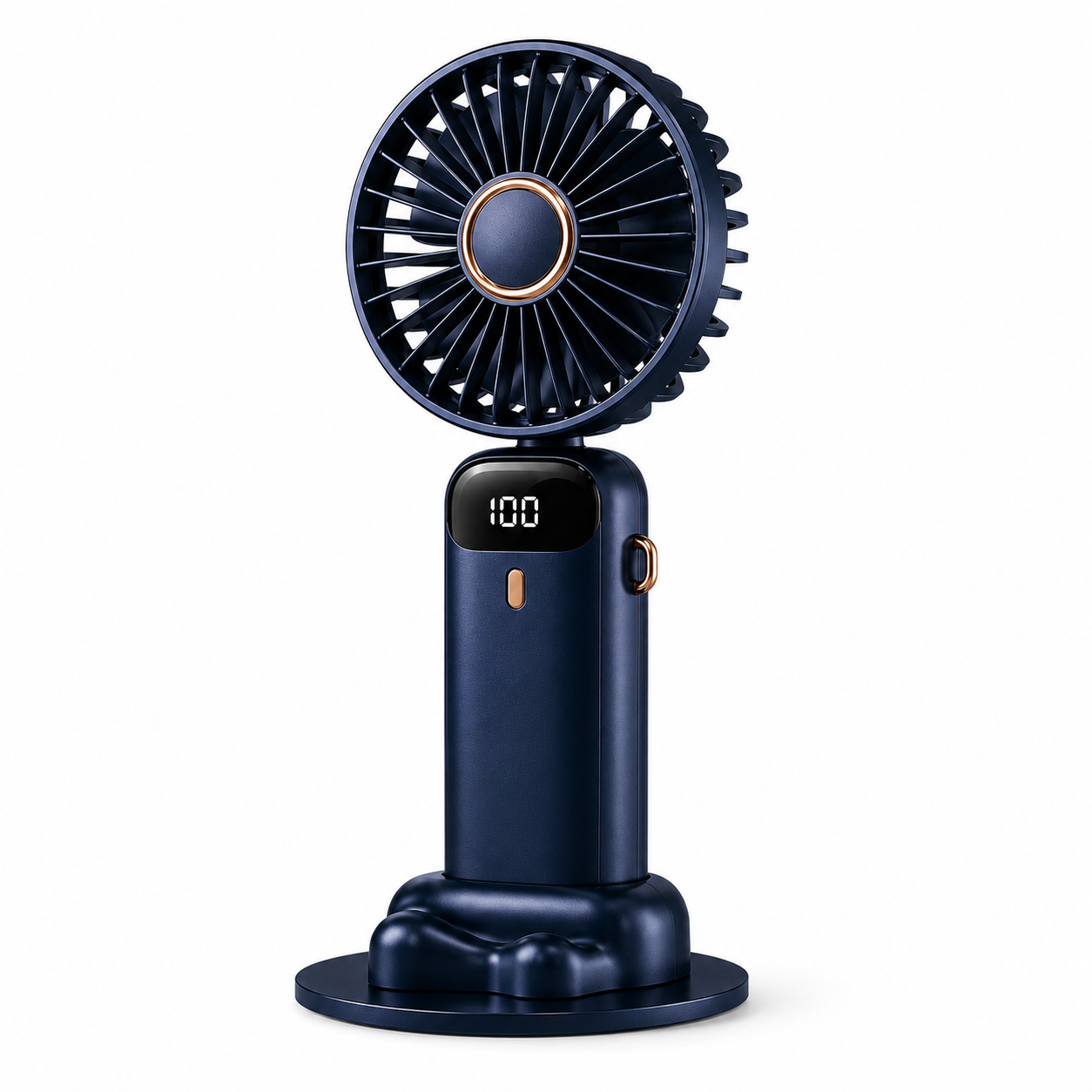 Вентилятор портативний акумуляторний Led Digital Display Fan USB з підставкою для телефону та дисплеєм Синій (376355)