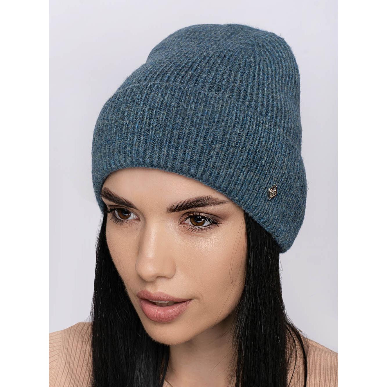 Шапка женская зимняя Leks МОНРО одинарная из шерсти мерино с отворотом One size Джинсовый (154926)