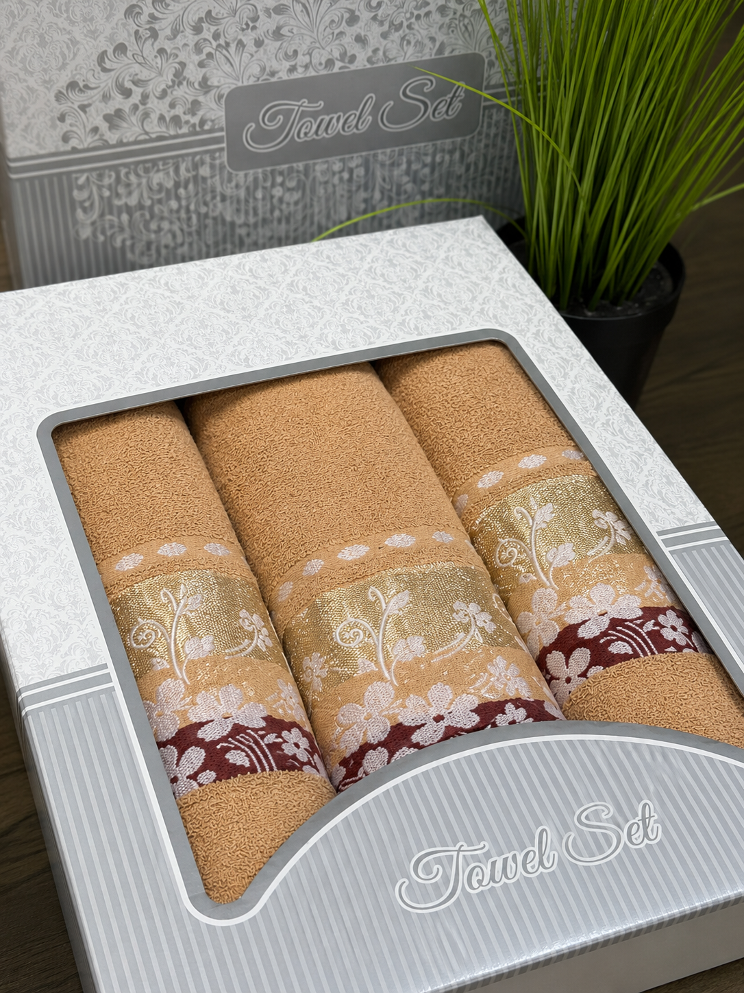 Комплект полотенец махровых 70x140 см/2 шт. 50x90 см Бежевый (П4К-al-RM-009-03)